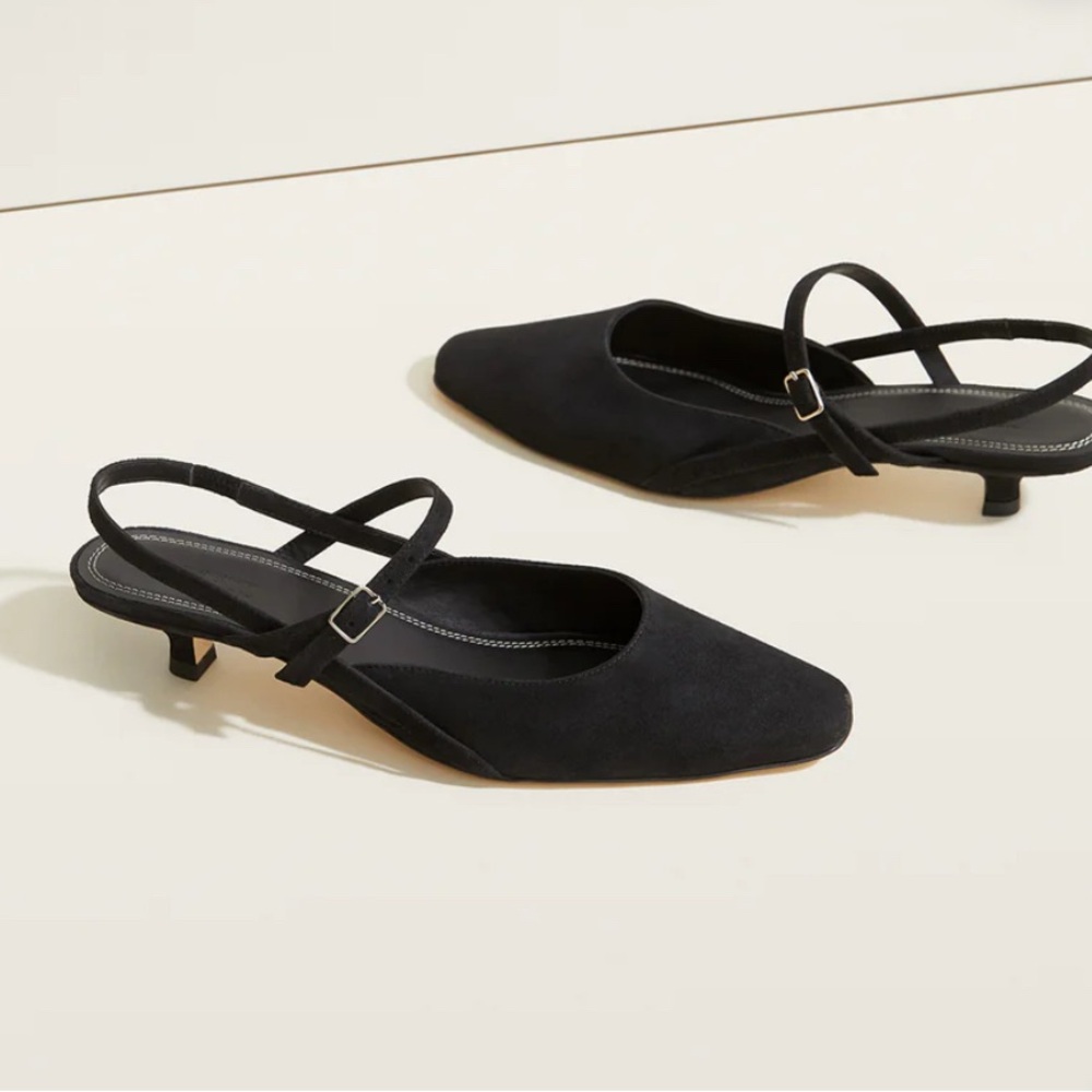 Jack Erwin x Allison Bornstein Black Slingback Kitten Heels